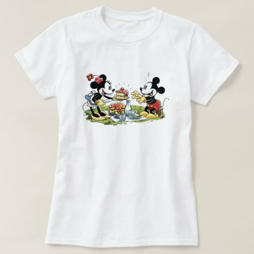 Mickey and Minnie Picnic Eating Cake T_Shirt