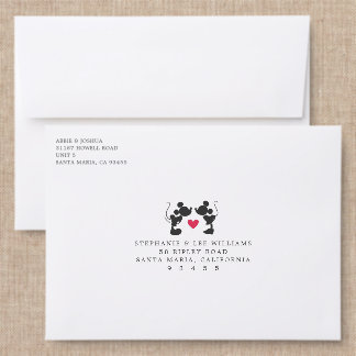 Mickey and Minnie Silhouette Wedding Addressed Envelopes