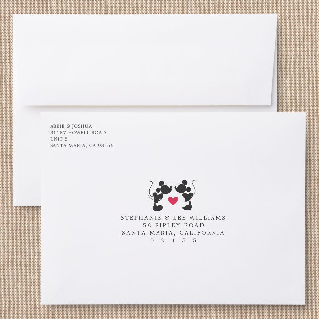 Mickey and Minnie Silhouette Wedding Addressed Envelopes (Linen)