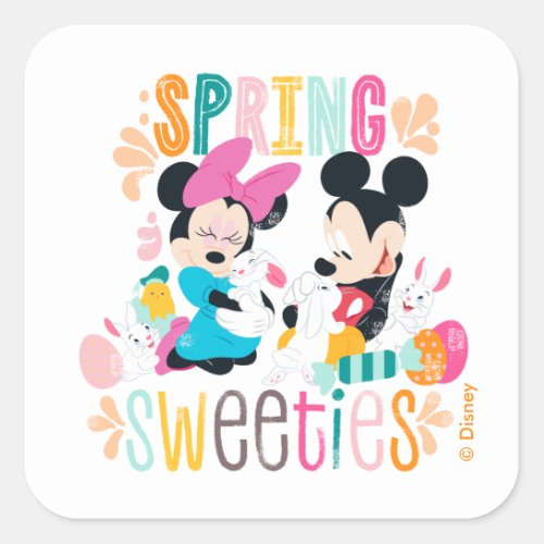 Mickey and Minnie  Spring Sweeties Square Sticker