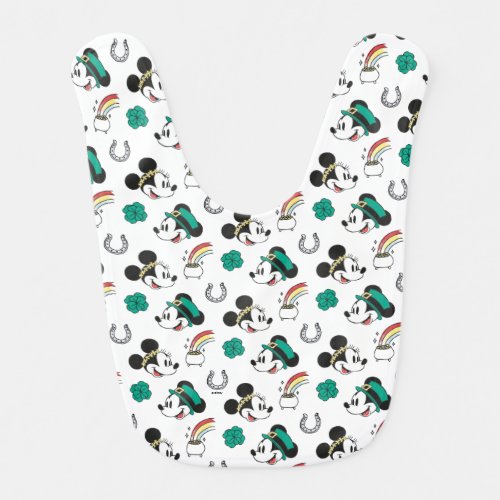 Mickey and Minnie  St Patricks Day Pattern Baby Bib