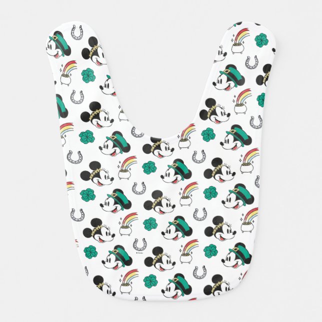 Mickey and Minnie | St. Patrick's Day Pattern Baby Bib (Front)
