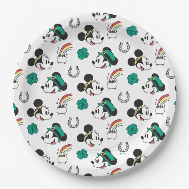 Mickey and Minnie | St. Patrick's Day Pattern Paper Plates (Front)