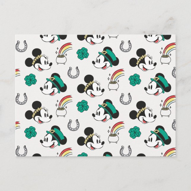 Mickey and Minnie | St. Patrick's Day Pattern Postcard (Front)