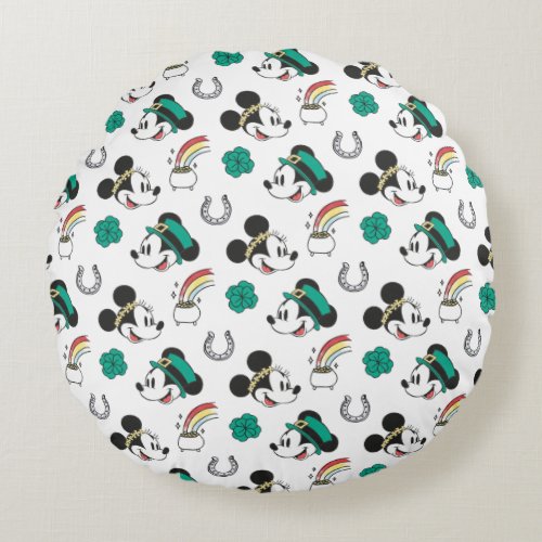 Mickey and Minnie  St Patricks Day Pattern Round Pillow