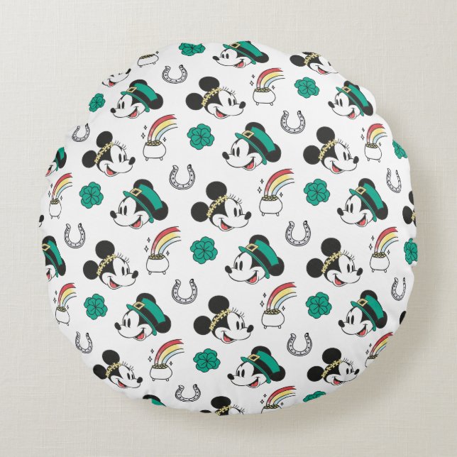 Mickey and Minnie | St. Patrick's Day Pattern Round Pillow (Front)