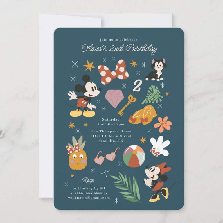 Mickey and Minnie Tropical Summer Birthday Invitation