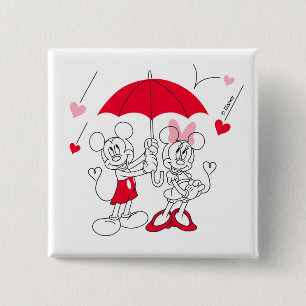 Mickey and Minnie   Valentine's Day Falling Hearts Button