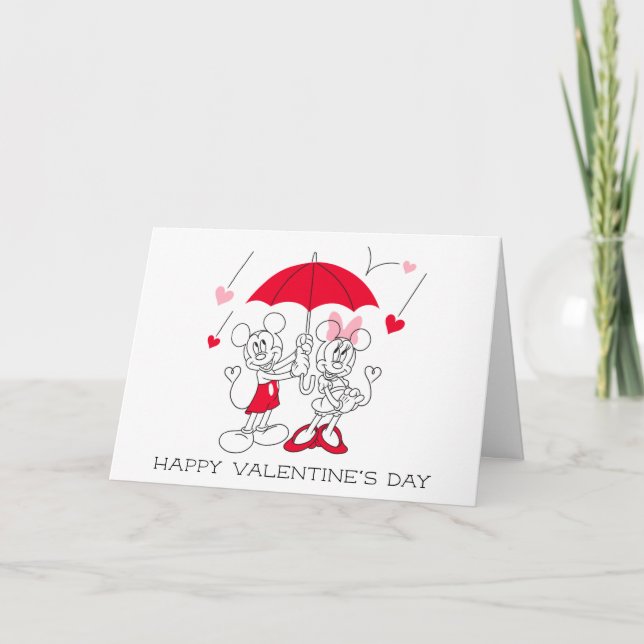 Mickey and Minnie | Valentine's Day Falling Hearts Card (Front)