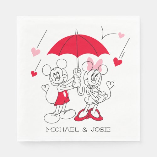 Mickey and Minnie  Valentines Day Falling Hearts Napkins