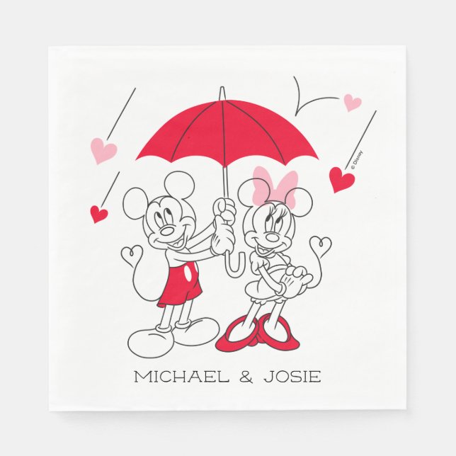 Mickey and Minnie | Valentine's Day Falling Hearts Napkins (Front)