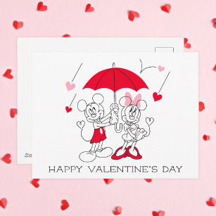 Mickey and Minnie   Valentine's Day Falling Hearts Postcard