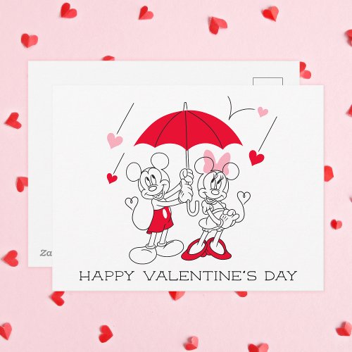 Mickey and Minnie  Valentines Day Falling Hearts Postcard