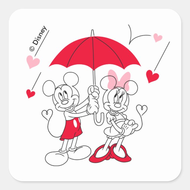 Mickey and Minnie | Valentine's Day Falling Hearts Square Sticker (Front)