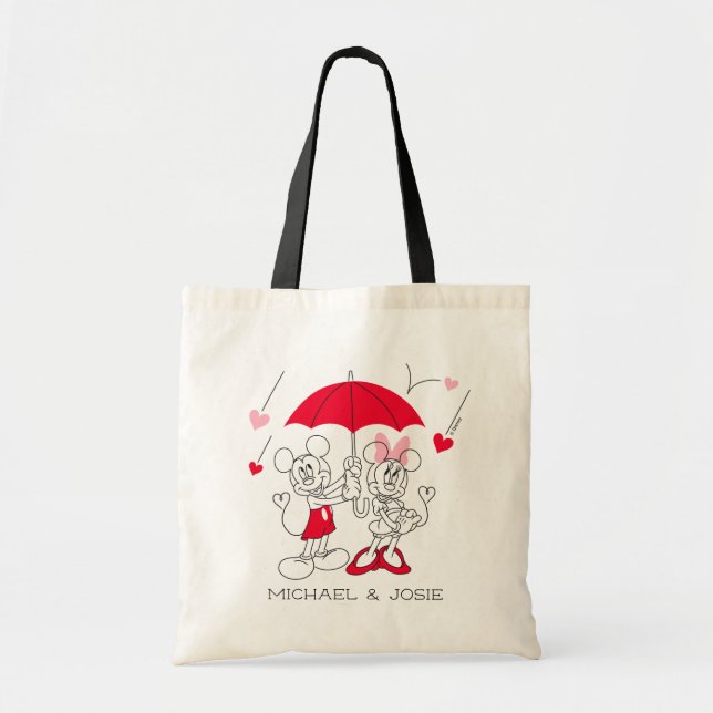 Mickey and Minnie | Valentine's Day Falling Hearts Tote Bag (Front)