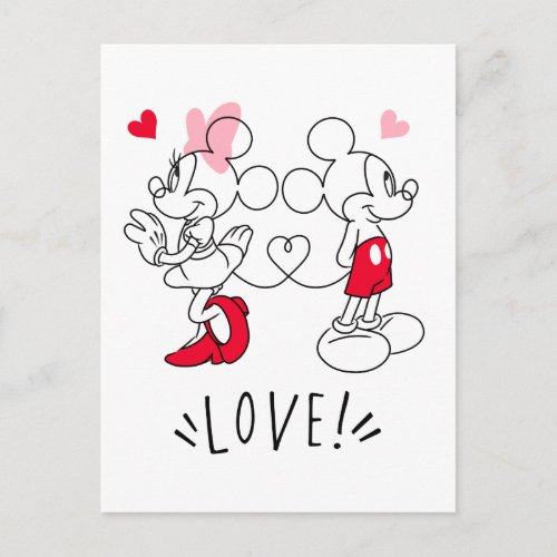Mickey and Minnie  Valentines Day Love Postcard