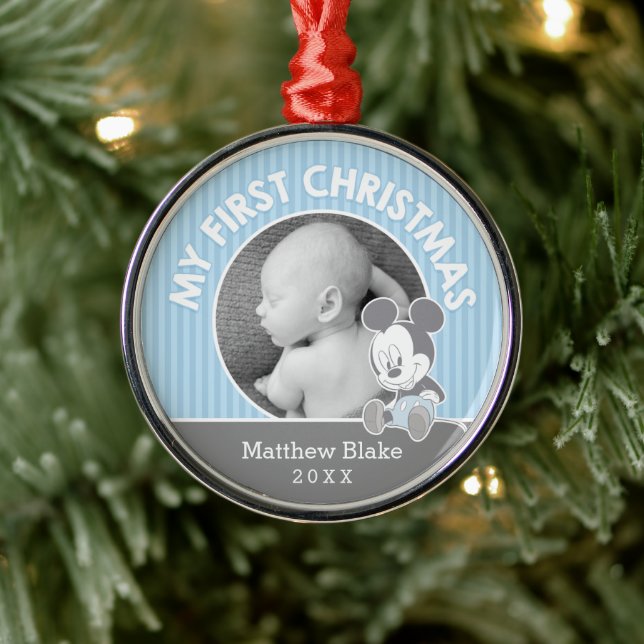 Mickey Baby's First Christmas | Add Your Name Metal Ornament (Tree)