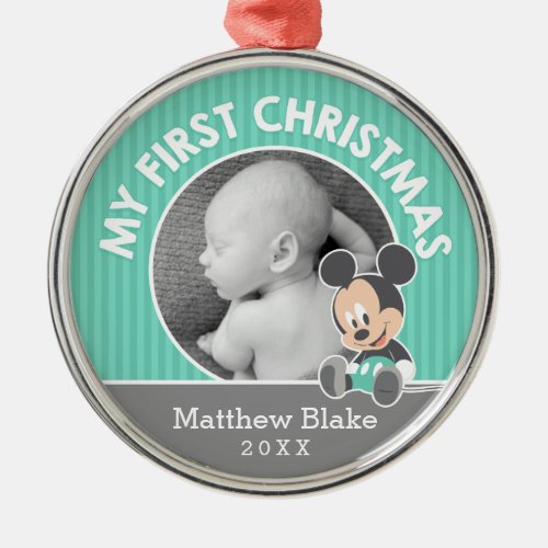 Mickey Babys First Christmas  Add Your Name Metal Ornament