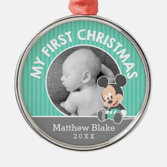Mickey Baby's First Christmas | Add Your Name Metal Ornament (Front)