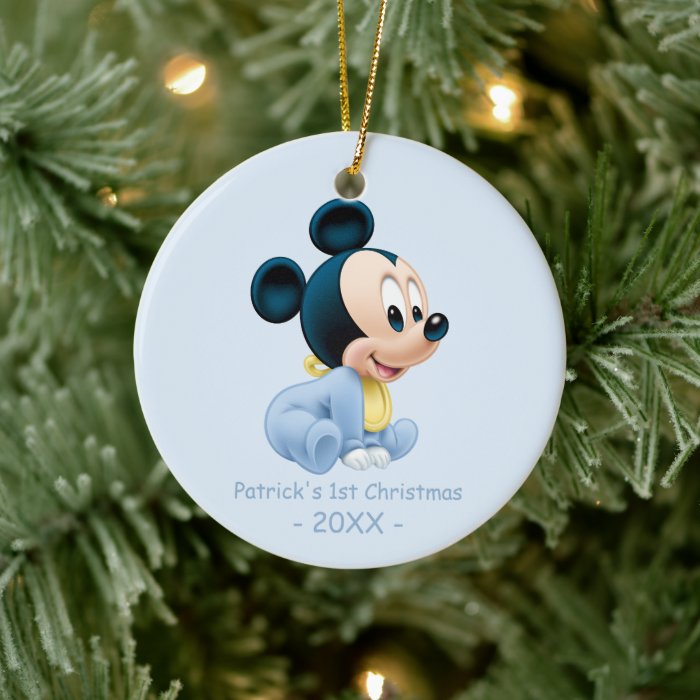 Mickey Baby's First Christmas Blue | Add Your Name Ceramic Ornament