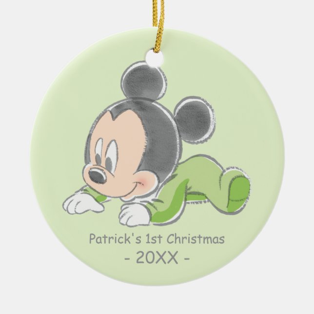 Mickey Baby's First Christmas Blue | Add Your Name Ceramic Ornament (Front)