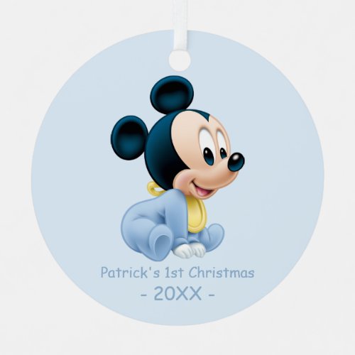 Mickey Babys First Christmas Blue  Add Your Name Metal Ornament