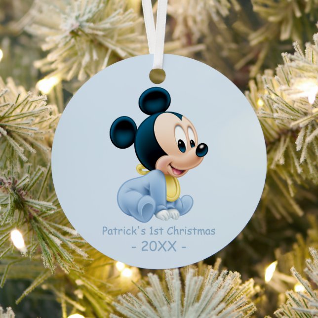 Mickey Baby's First Christmas Blue | Add Your Name Metal Ornament (Insitu)