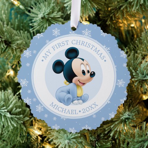 Mickey Babys First Christmas Blue Ornament Card