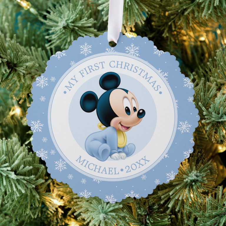 Mickey Baby&#39;s First Christmas Blue                    Ornament Card
