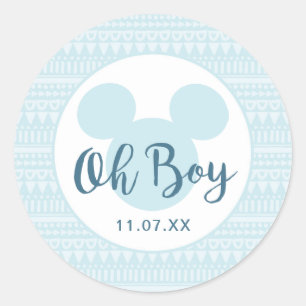 Mickey   Blue Aztec Baby Shower Classic Round Sticker
