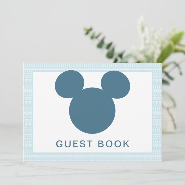 Mickey | Blue Aztec Baby Shower Guest Book Invitation (Standing Front)