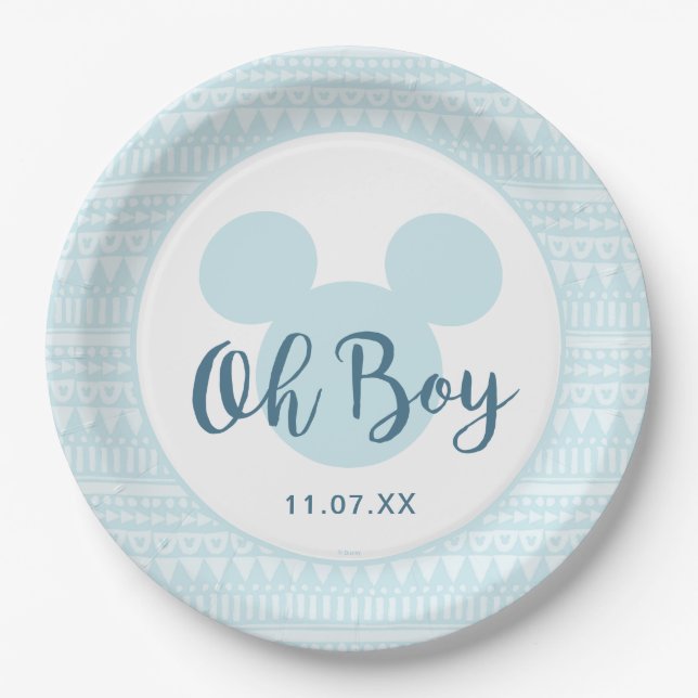 Mickey | Blue Aztec Baby Shower Paper Plates (Front)