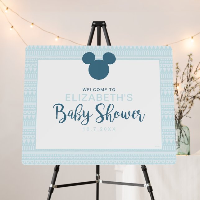 Mickey | Blue Aztec Baby Shower Welcome Poster (In Situ (Stand))