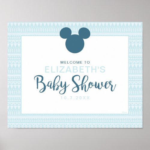 Mickey  Blue Aztec Baby Shower Welcome Poster