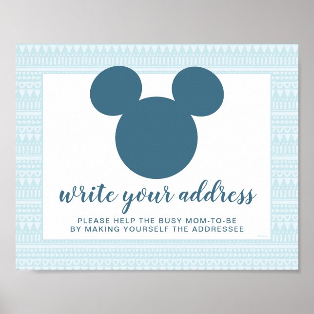 Mickey | Blue Aztec Baby Shower Write Your Address Poster (Front)
