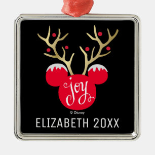Mickey Christmas Joy Add Your Name Metal Ornament