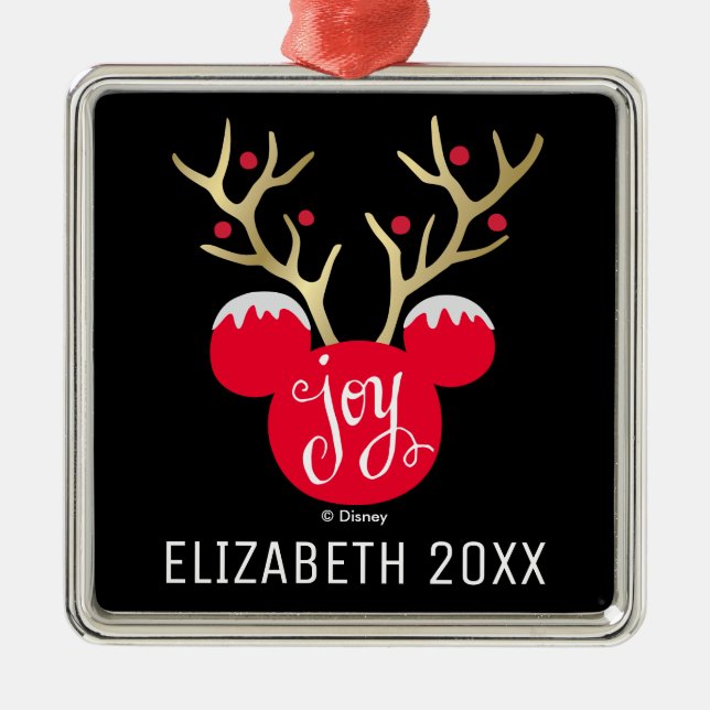 Mickey Christmas Joy | Add Your Name Metal Ornament (Front)