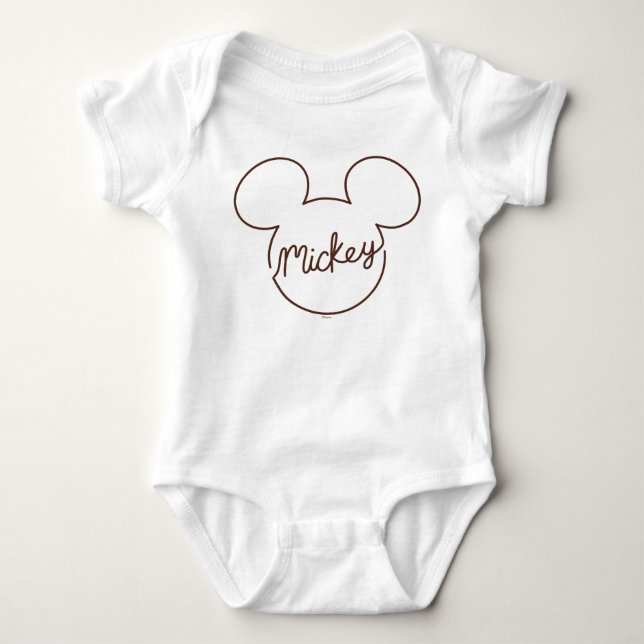 Mickey Continuous Line Icon Name Graphic Baby Bodysuit (Front)