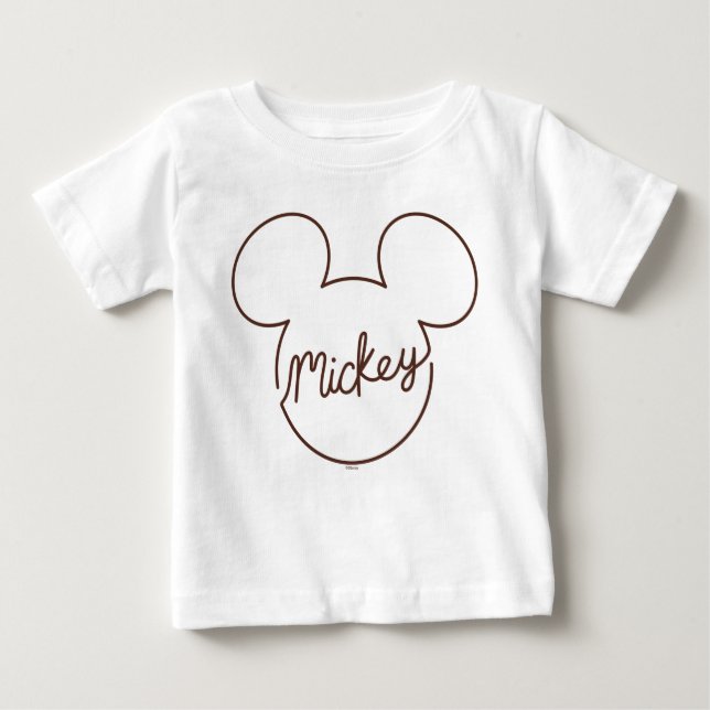 Mickey Continuous Line Icon Name Graphic Baby T-Shirt (Front)