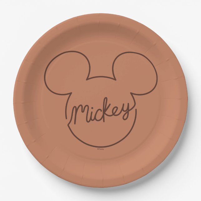 Mickey Continuous Line Icon Name Graphic Paper Plates (Front)