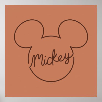 Mickey Continuous Line Icon Name Graphic Poster