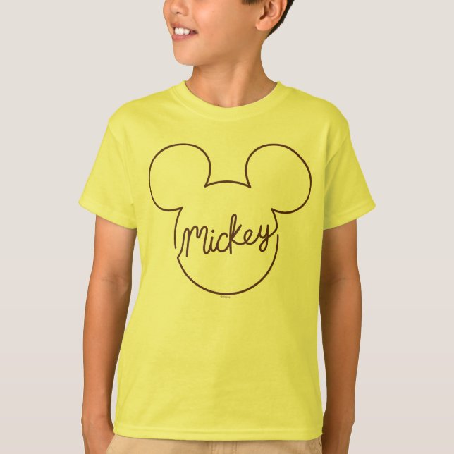 Mickey Continuous Line Icon Name Graphic T-Shirt (Front)