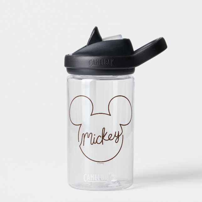 Mickey Continuous Line Icon Name Graphic Water Bottle (Left)