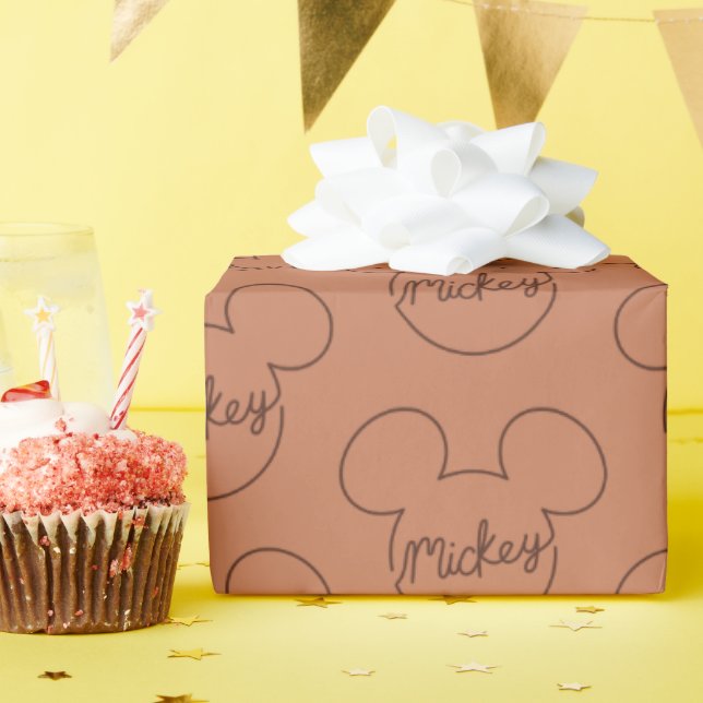 Mickey Continuous Line Icon Name Graphic Wrapping Paper (Birthday Party)
