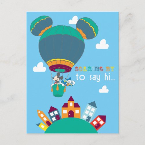Mickey  Donald _ Soaring By To Say Hi Postcard