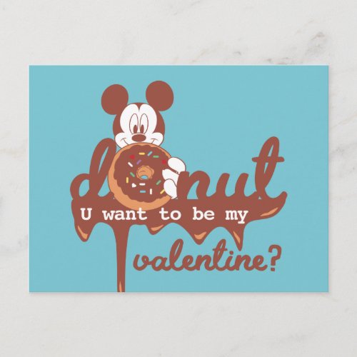 Mickey  Donut U Want to be My Valentine Holiday Postcard