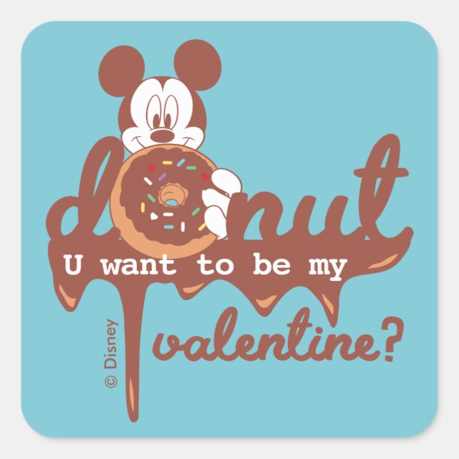 Mickey | Donut U Want to be My Valentine? Square Sticker (Front)