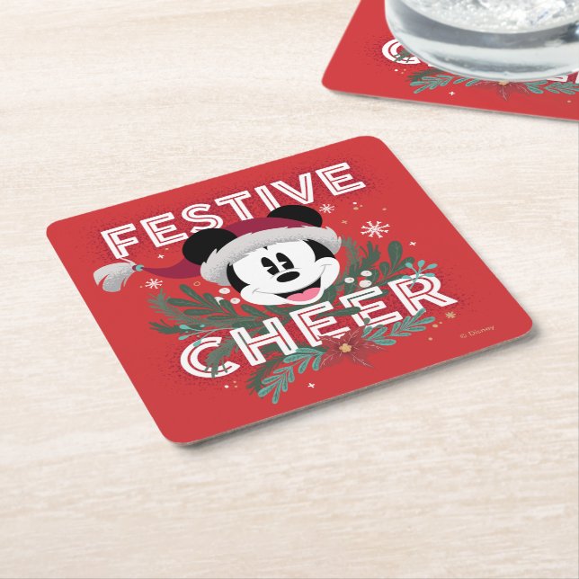 Mickey | Festive Cheer Square Paper Coaster (Angled)