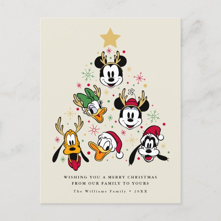 Mickey &amp; Friends Character Christmas Tree                    Holiday Postcard