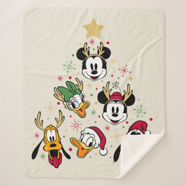 Mickey & Friends Character Christmas Tree Sherpa Blanket (Front)